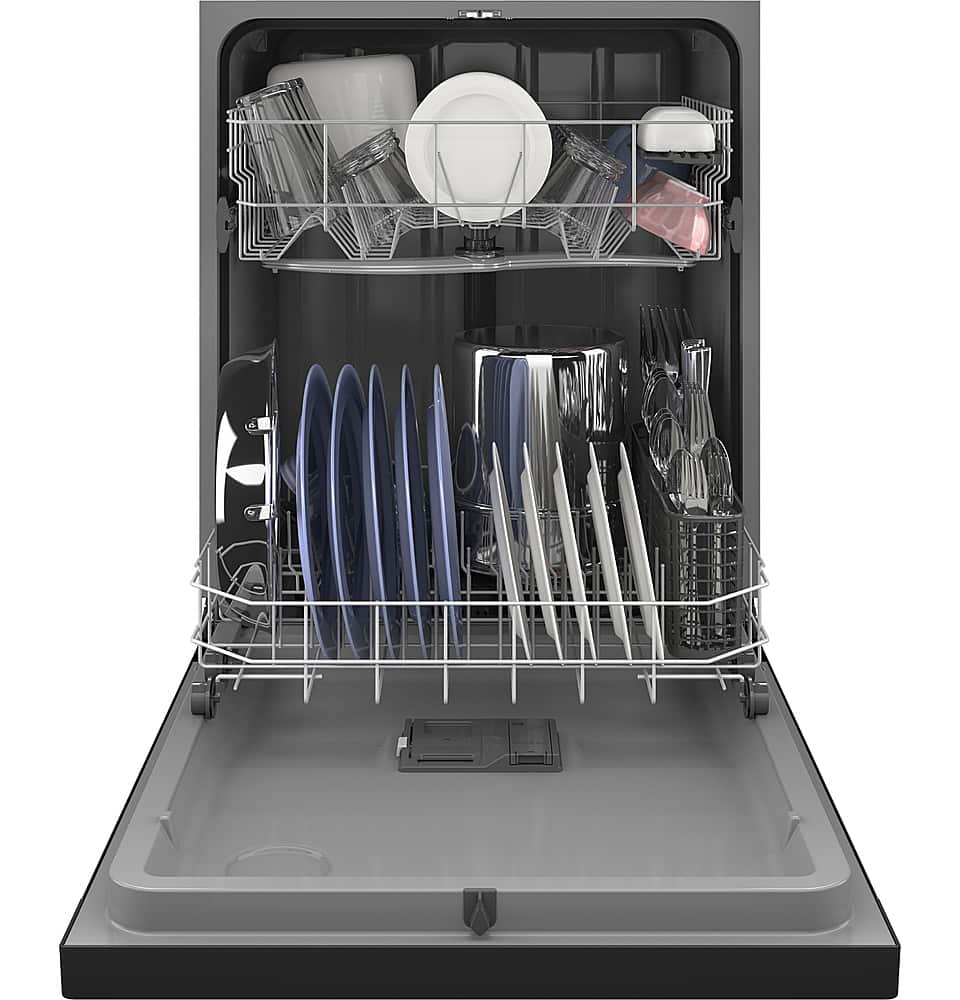 Hotpoint - 24" Front Control Built-In Plastic Tub Dishwasher with Water Leak Sensor and 60dBA - Black