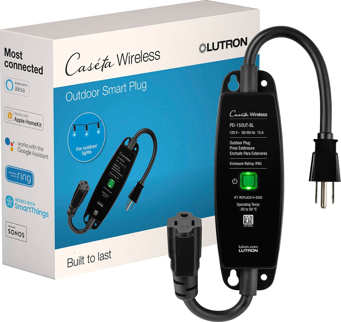 Lutron - Caseta Weatherproof+ Outdoor Smart Plug for Landscape and String Lighting, On/Off Switch - Black