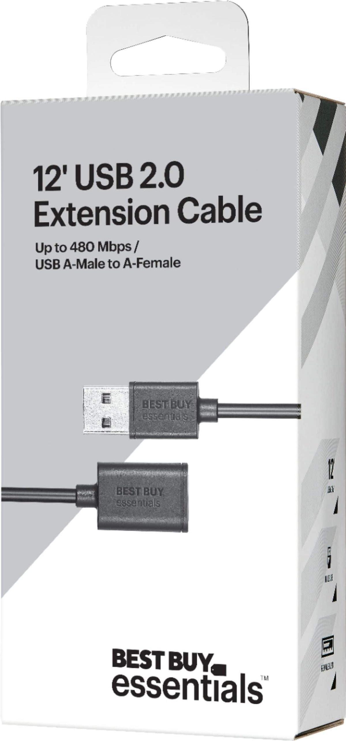 Best Buy essentials™ - 12' USB 2.0 A-Male to A-Female Extension Cable - Black