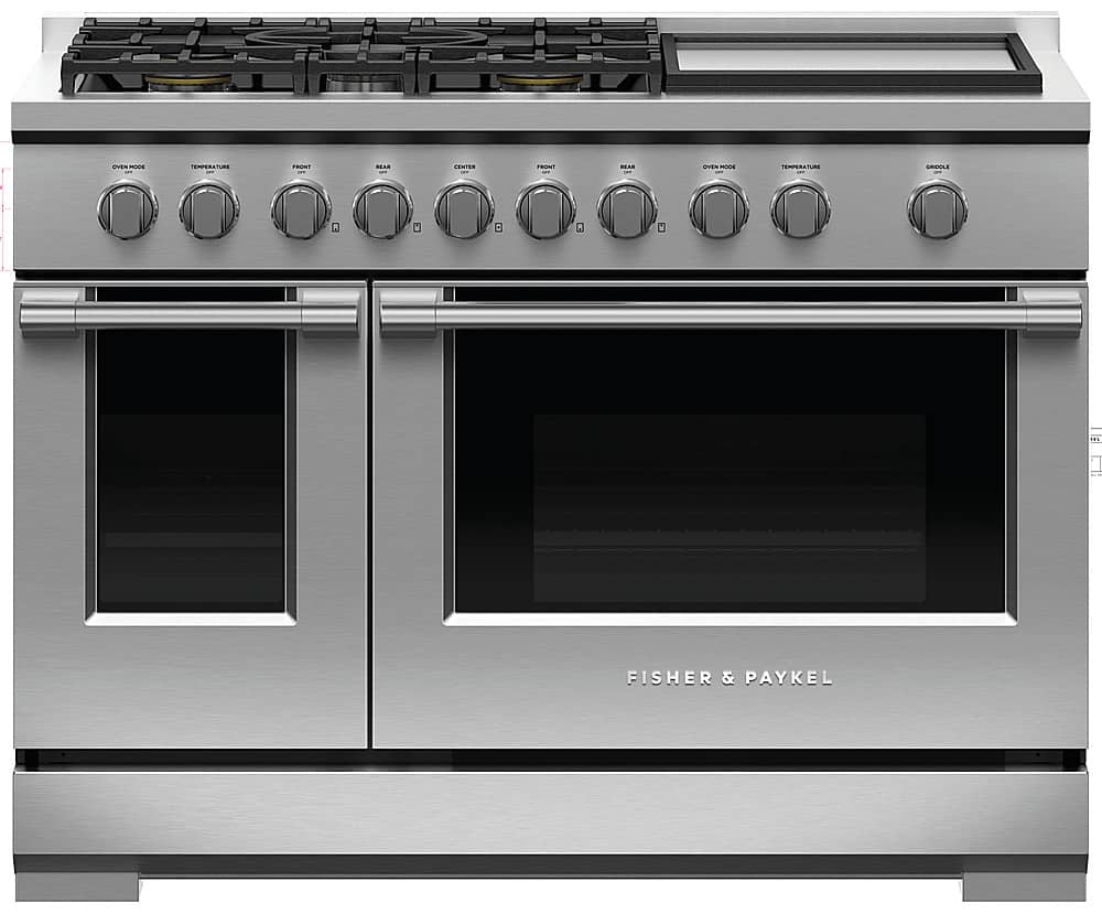 Fisher & Paykel - 48 in. Wide 5 Burner 7.7 Cu. Ft. Freestanding Double Oven Gas Convection Range - Stainless Steel
