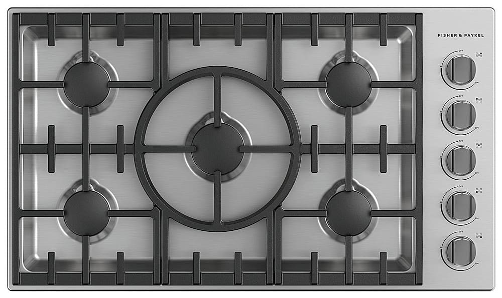 Fisher & Paykel - 36 in. Wide 5 Burner Provessional Drop-In Gas Cooktop - Stainless Steel