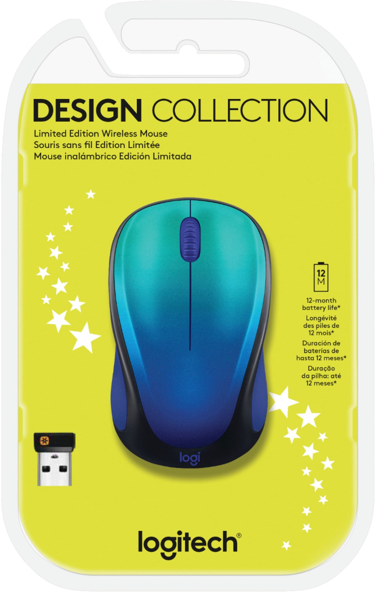Logitech - Design Collection Limited Edition Wireless 3-button Optical Ambidextrous Mouse with Colorful Designs - Wireless - Blue Aurora