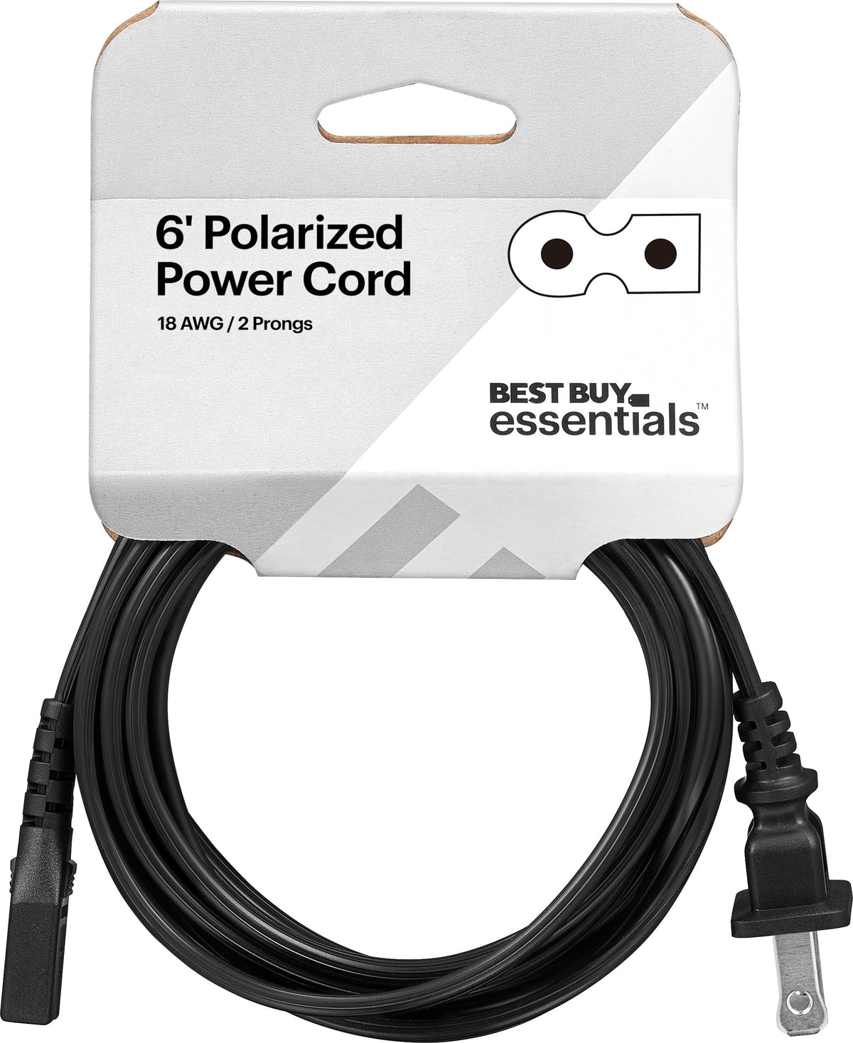 Best Buy essentials™ - 6' 2-Slot Polarized Power Cord - Black