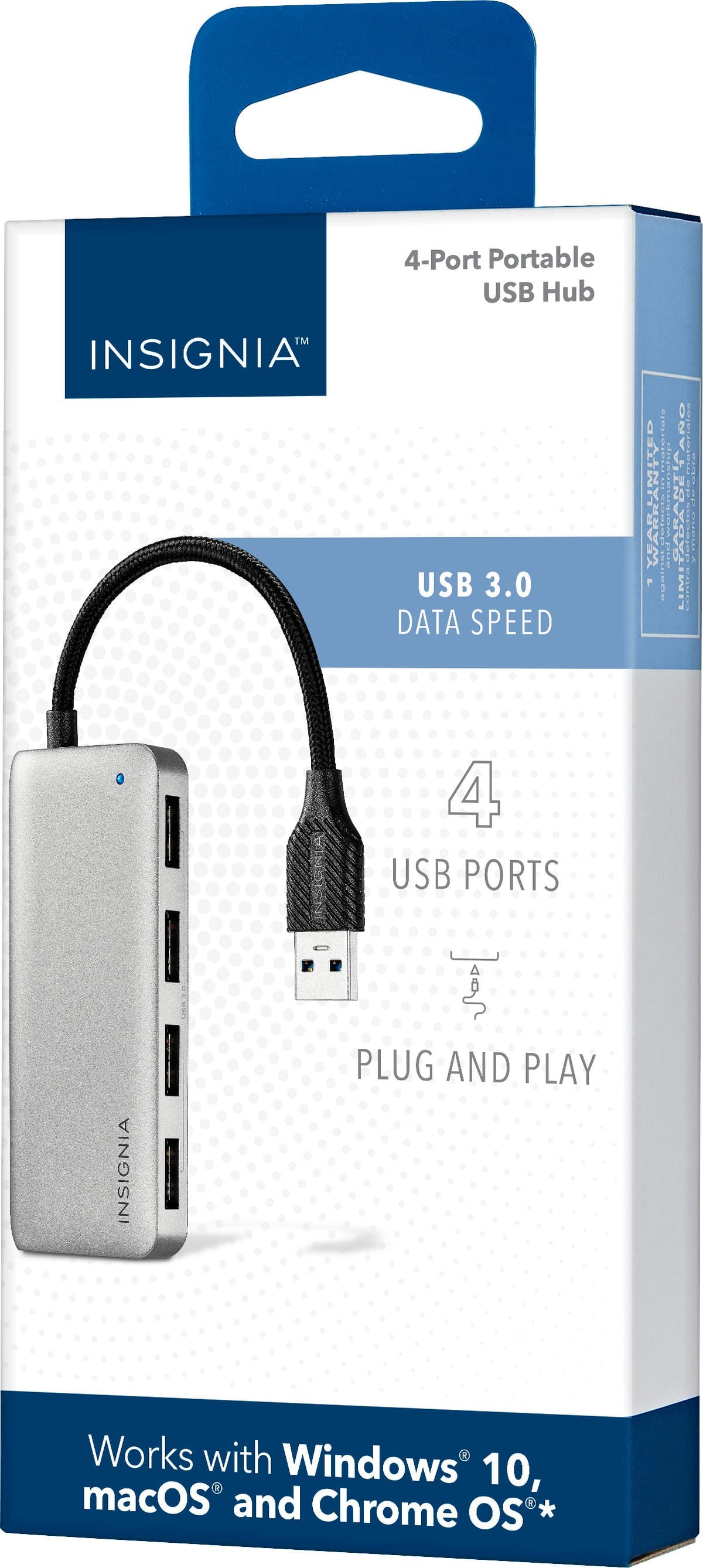 Insignia™ - 4-Port USB 3.0 Hub - Gray