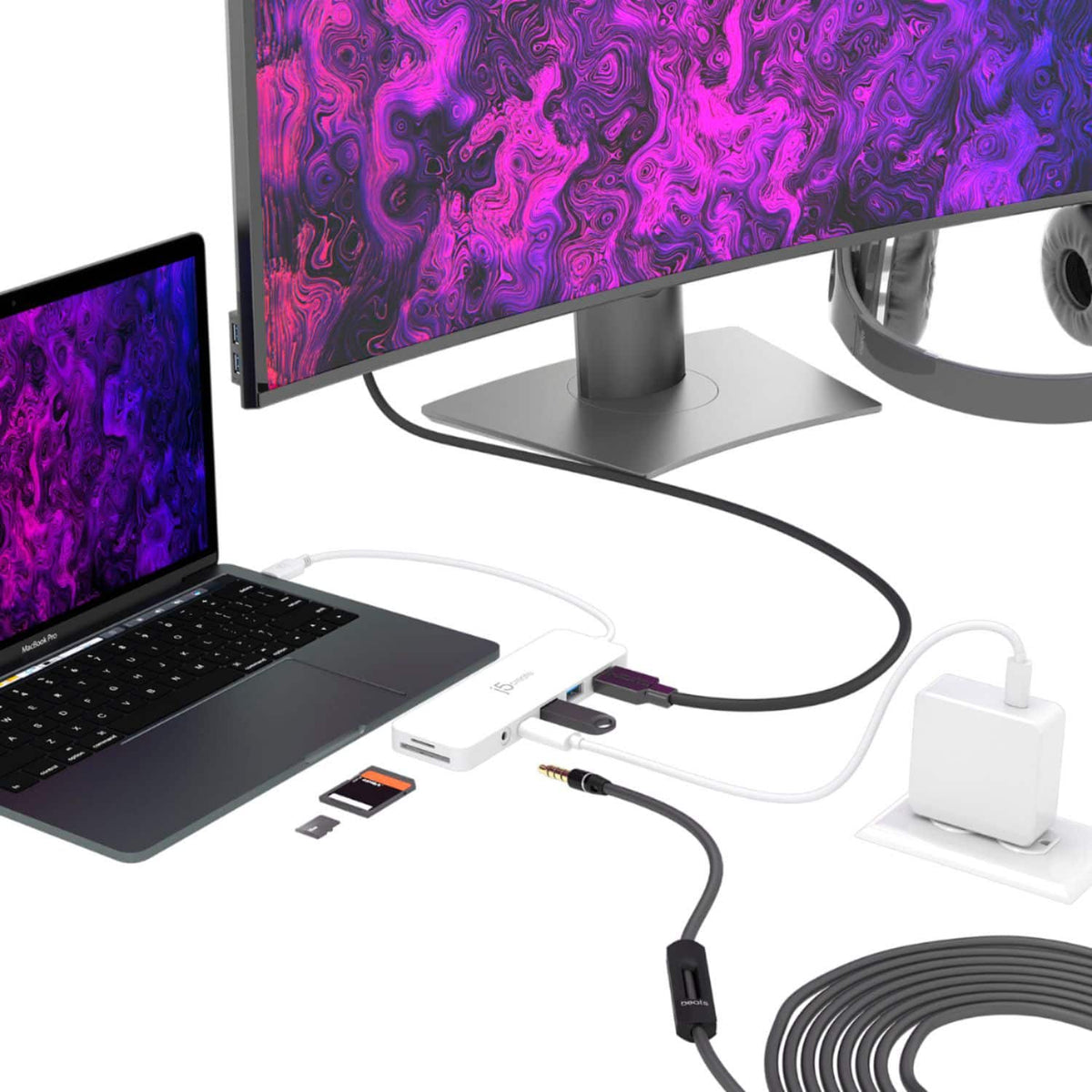 j5create - USB-C Multi-Port Hub with Power Delivery for Mac, PC and More - White