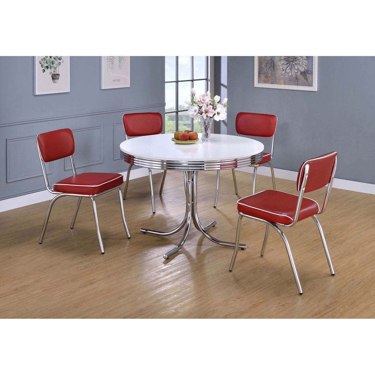 Parlisse - Juegos de comedor redondos de 5 piezas con sillas - Blanco