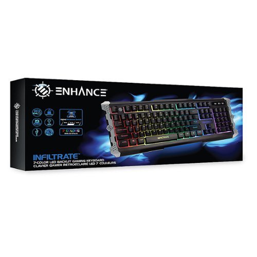 ENHANCE - Infiltrate Full-size Wired Membrane Hybrid Mechanical Gaming with Soundwave LED Keyboard - Black
