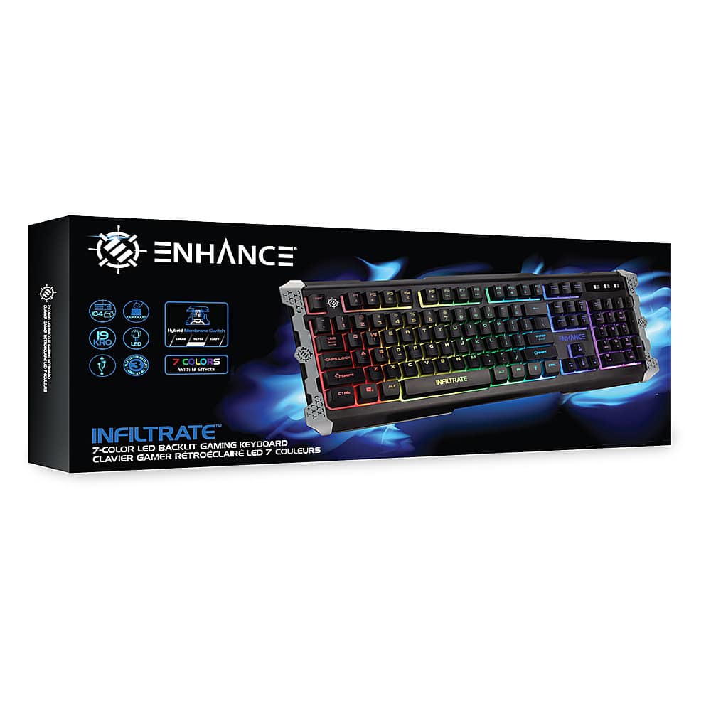 ENHANCE - Infiltrate Full-size Wired Membrane Hybrid Mechanical Gaming with Soundwave LED Keyboard - Black