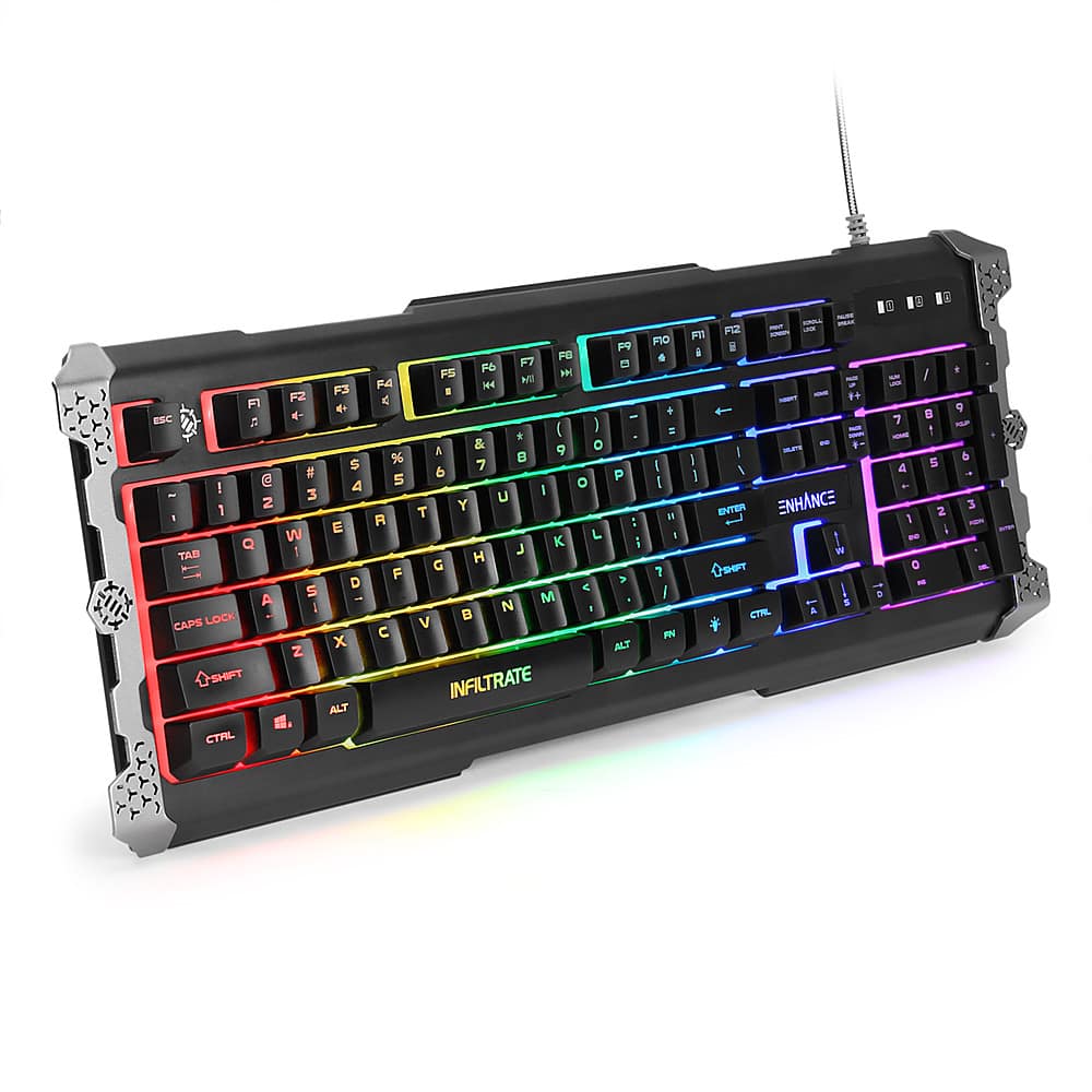 ENHANCE - Infiltrate Full-size Wired Membrane Hybrid Mechanical Gaming with Soundwave LED Keyboard - Black