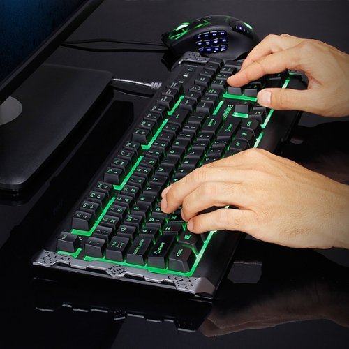 ENHANCE - Infiltrate Full-size Wired Membrane Hybrid Mechanical Gaming with Soundwave LED Keyboard - Black