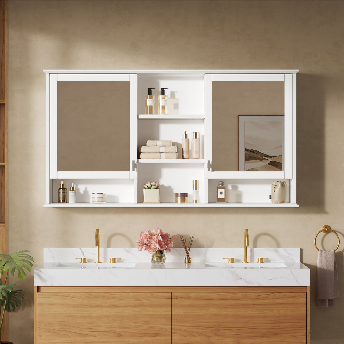 Armario con espejo para pared con estantes ajustables - Blanco