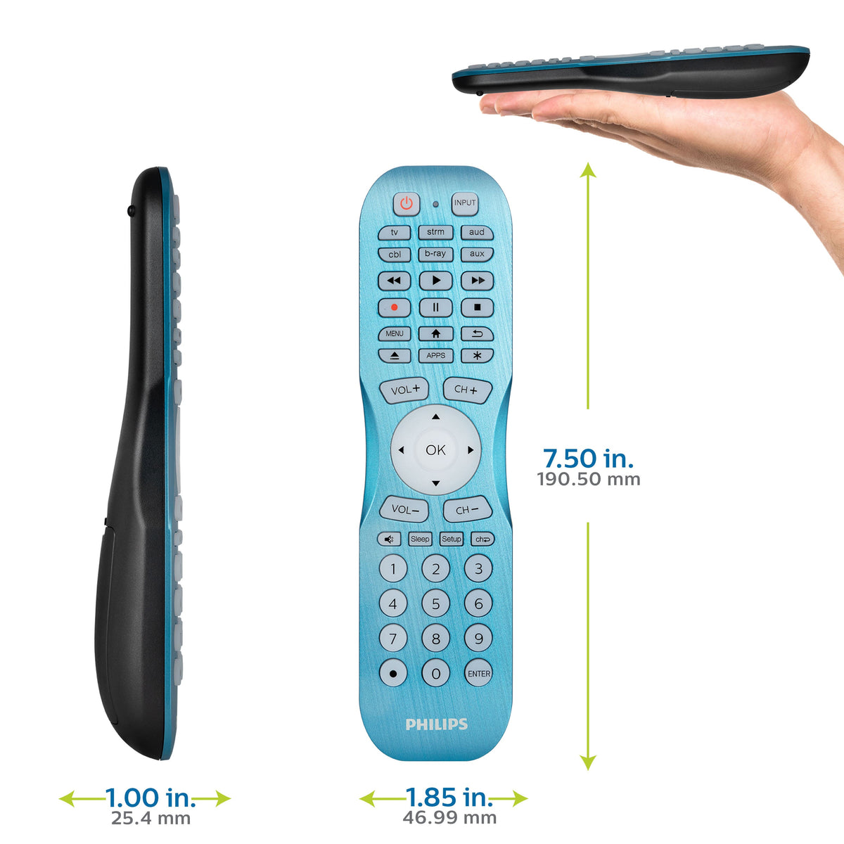 Philips - 6 Device Backlit Universal Remote Control - Brushed Electric Blue