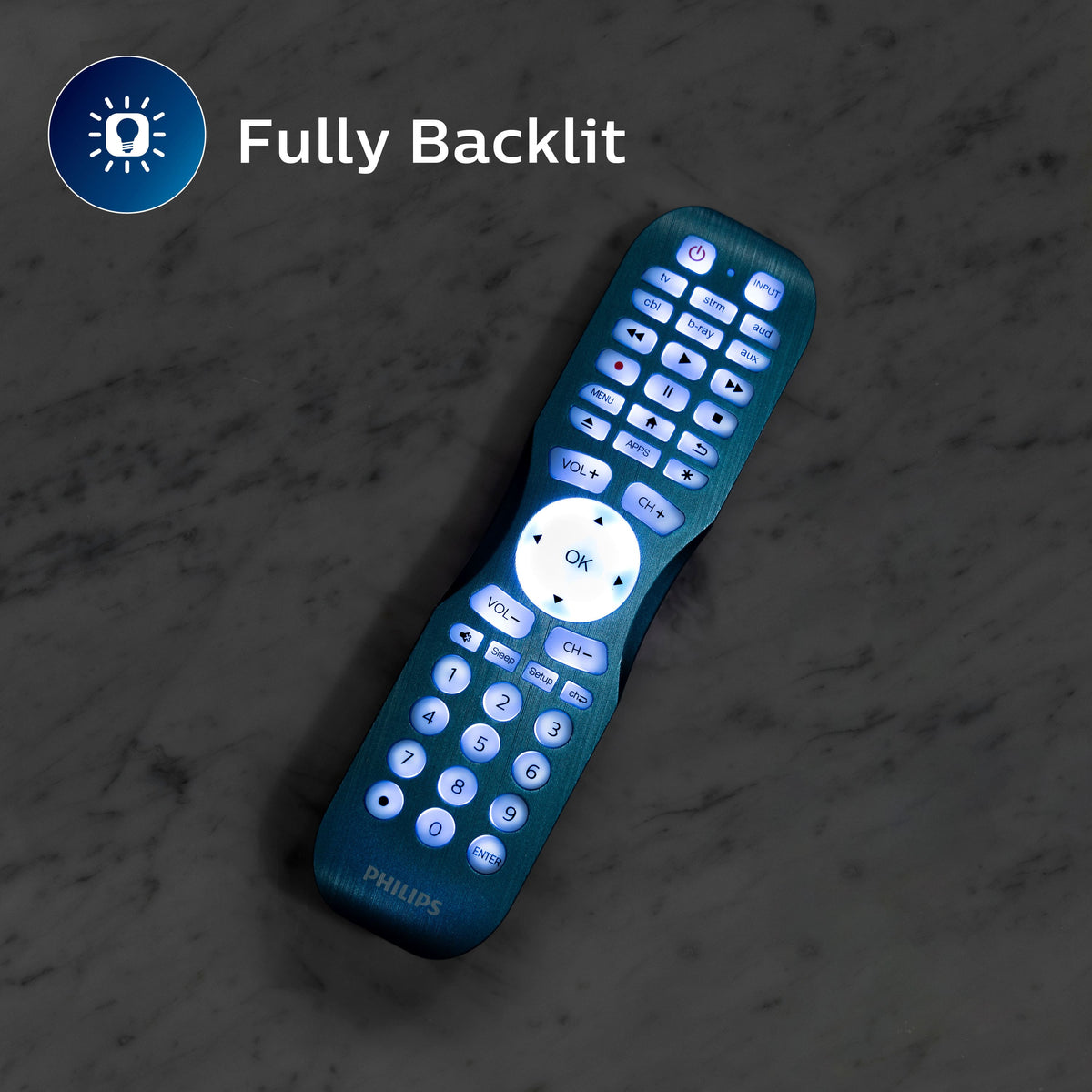 Philips - 6 Device Backlit Universal Remote Control - Brushed Electric Blue