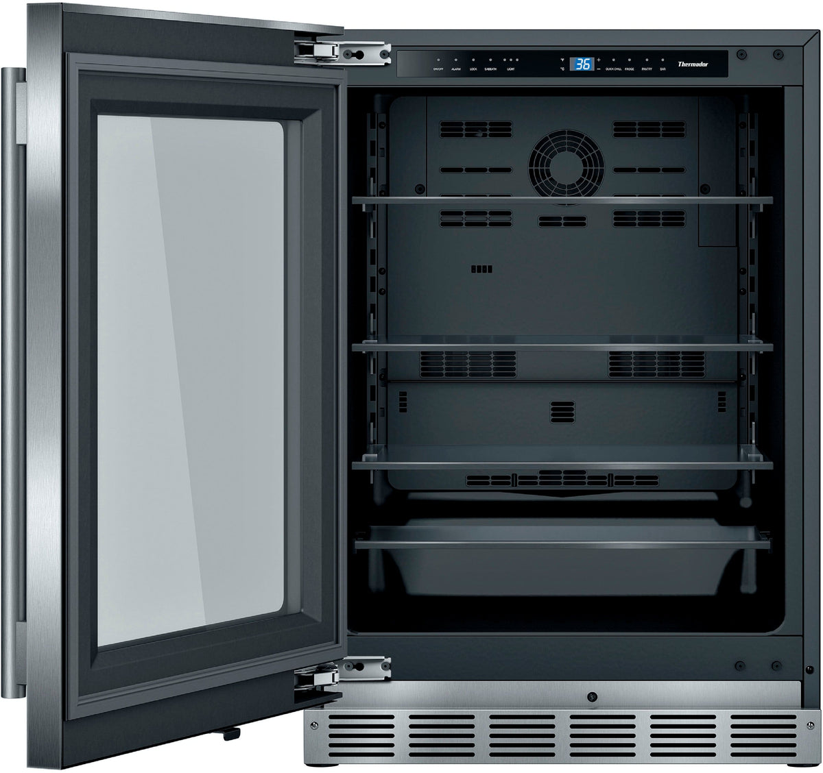 Thermador - 4.9 Cu. Ft. Built-in Compact Glass Door Under-Counter Refrigerator with Masterpiece Series Handle, Left Hinged - Stainless Steel