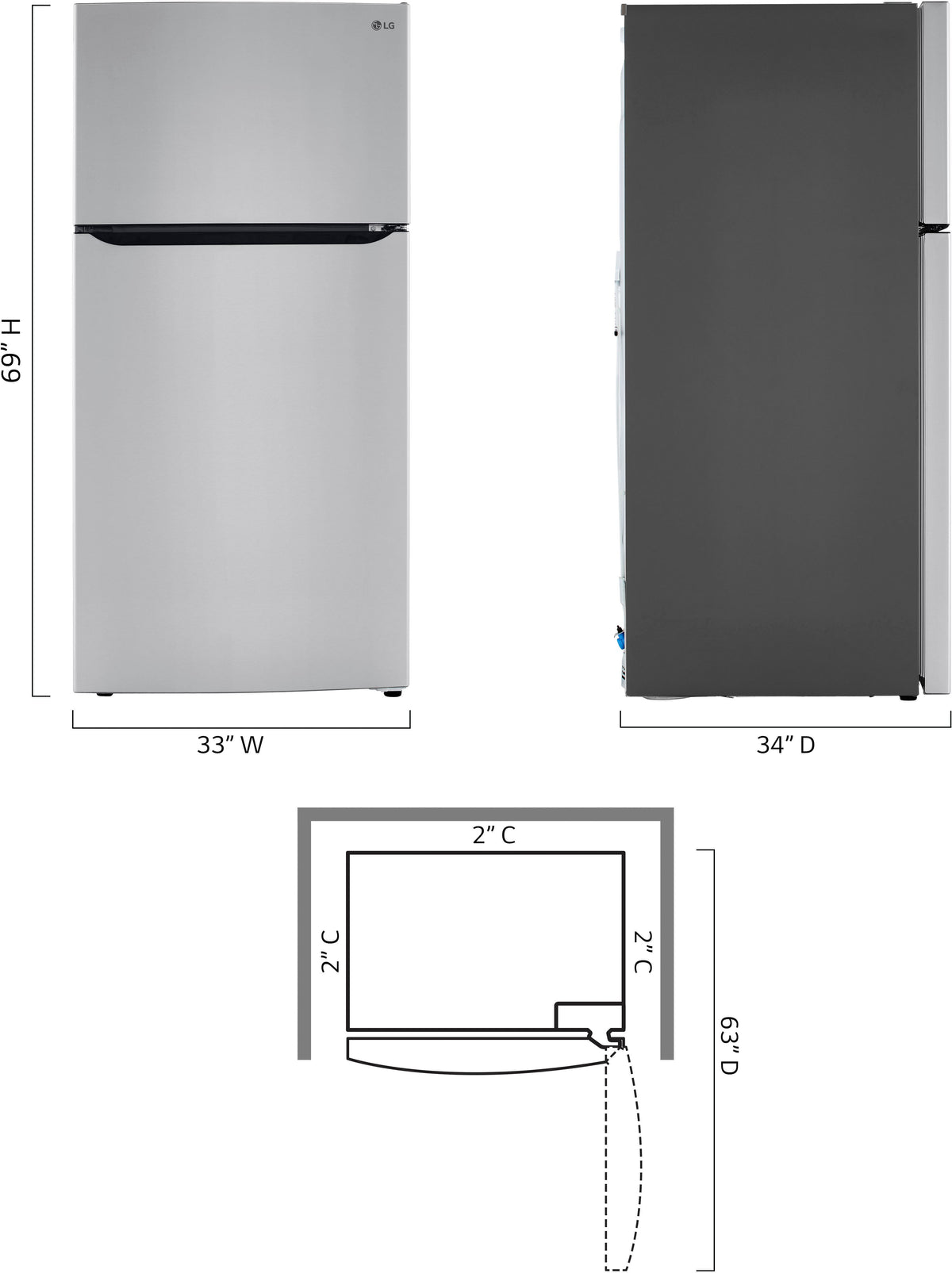 LG - 33-in Wide 23.8 Cu. Ft. Top Freezer Refrigerator with Internal Water Dispenser - Stainless Steel