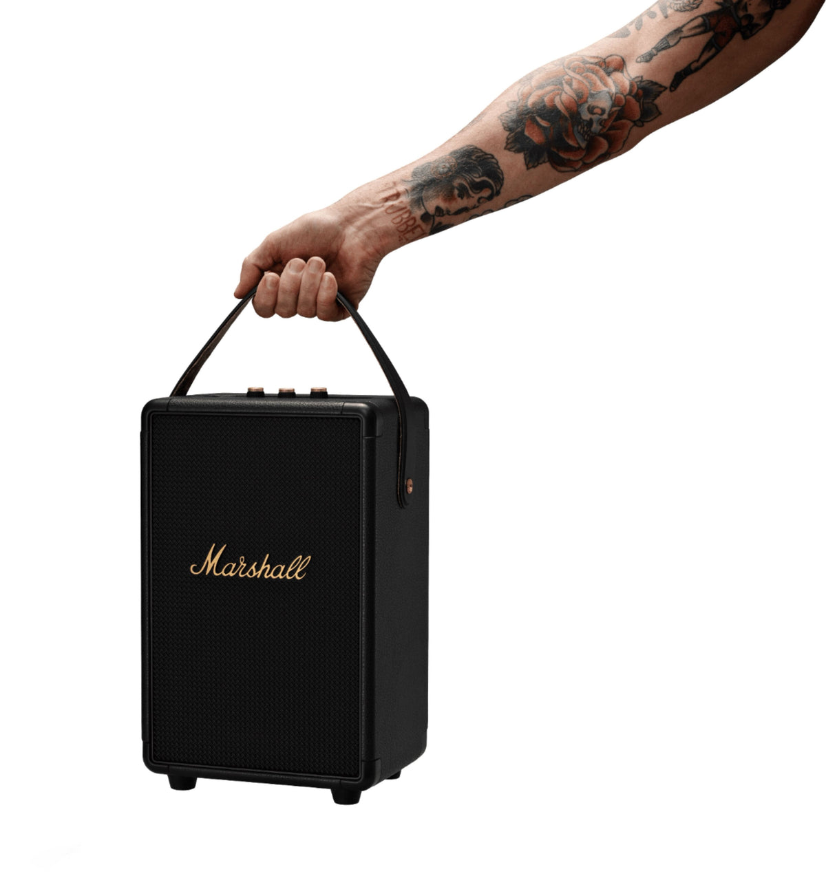 Marshall - Tufton Portable Wireless Bluetooth Speaker with Bass / Treble / Volume Controls and 3.5 mm Auxiliary Input - Black/Brass