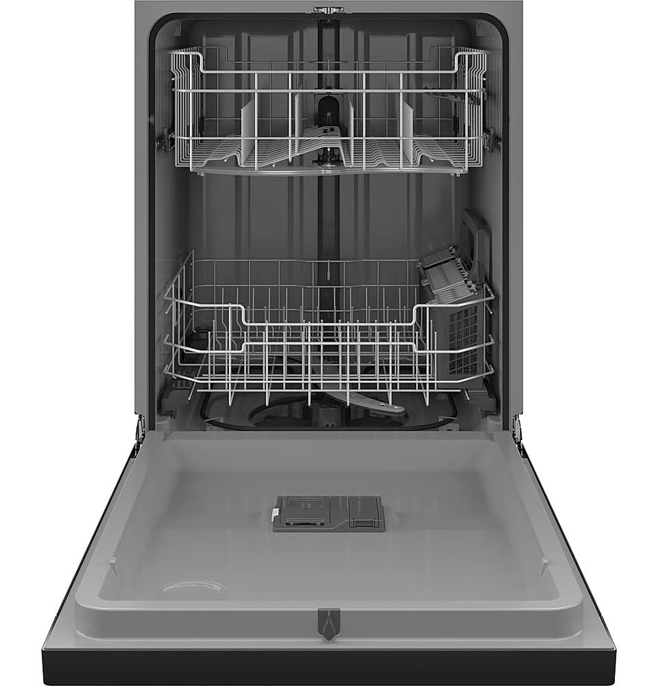 GE - 24" Front Control Built-In Plastic Tub Dishwasher with Steam + Sanitization and 52 dBA - Black