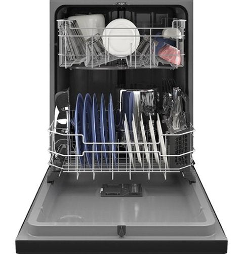 GE - 24" Front Control Built-In Plastic Tub Dishwasher with Steam + Sanitization and 52 dBA - Black