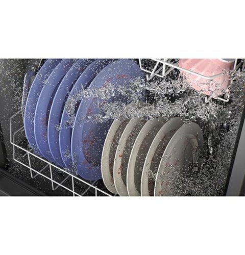 GE - 24" Front Control Built-In Plastic Tub Dishwasher with Steam + Sanitization and 52 dBA - Black