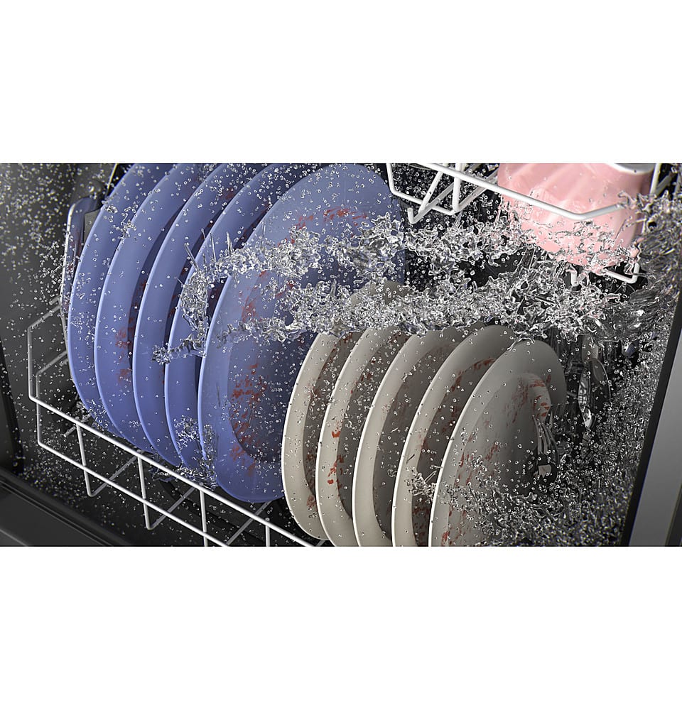 GE - 24" Front Control Built-In Plastic Tub Dishwasher with Steam + Sanitization and 52 dBA - Black