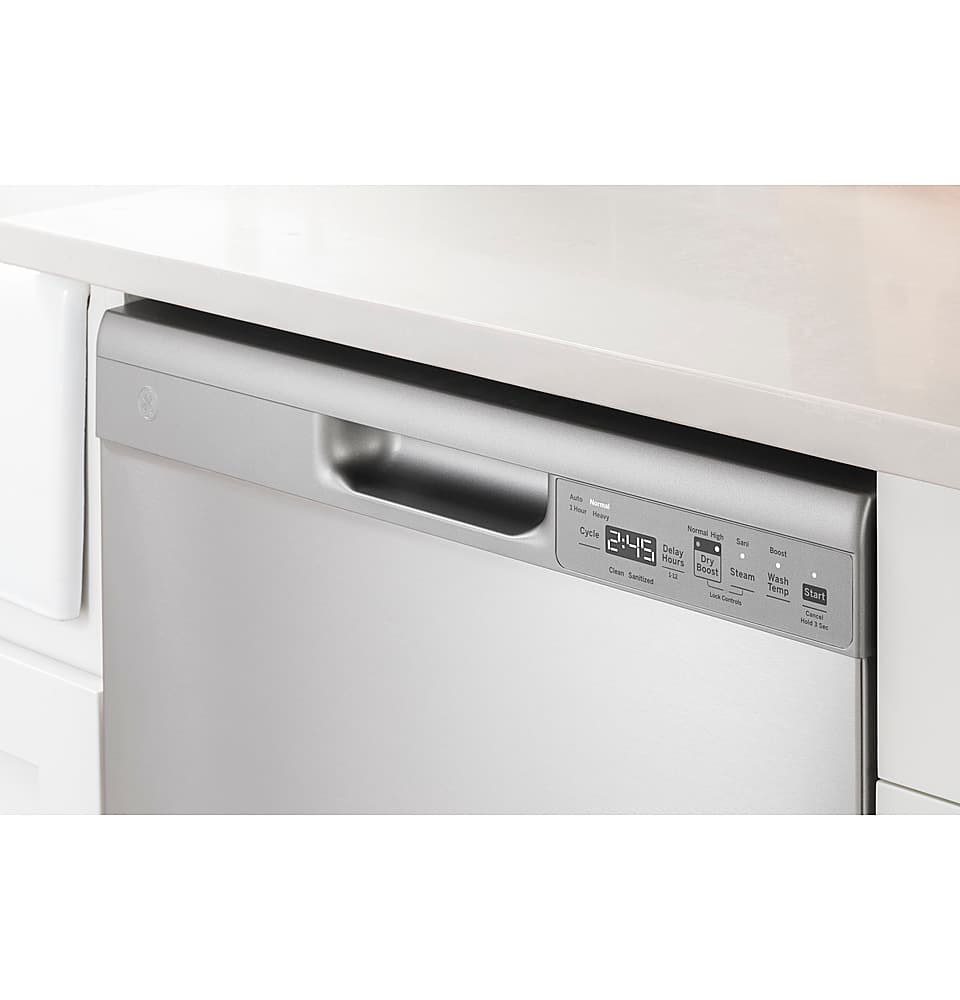 GE - 24" Front Control Built-In Plastic Tub Dishwasher with Steam + Sanitization and 52 dBA - Black