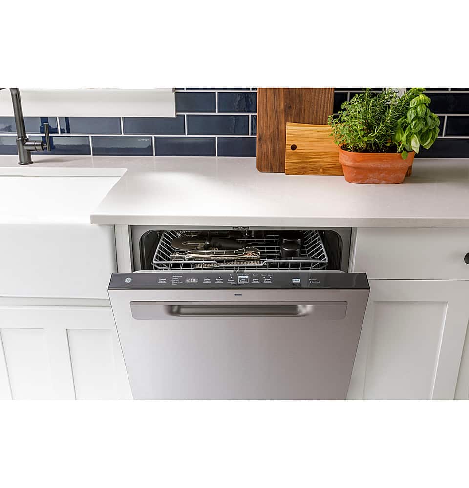 GE - 25" Top Control Smart Built-In Hybrid Stainless Steel Tub Dishwasher with Sanitize Cycle and 50 dBA - Stainless Steel