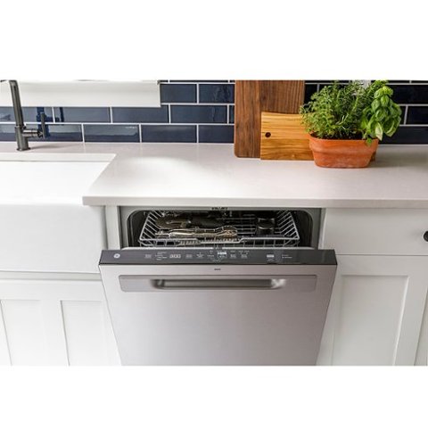 GE - 25" Top Control Smart Built-In Hybrid Stainless Steel Tub Dishwasher with Sanitize Cycle and 50 dBA - Stainless Steel