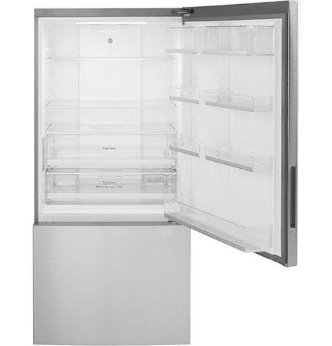 GE - 32 in. Wide 17.7 Cu. Ft. Bottom-Freezer Refrigerator with ENERGY STAR Certification - Stainless Steel