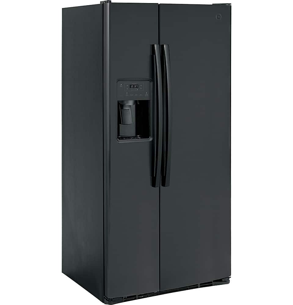 GE - 33 in. Wide 23.2 Cu. Ft. Side-by-Side Refrigerator with External Ice & Water Dispenser - High Gloss Black