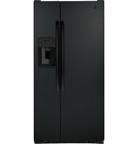 GE - 33 in. Wide 23.2 Cu. Ft. Side-by-Side Refrigerator with External Ice & Water Dispenser - High Gloss Black