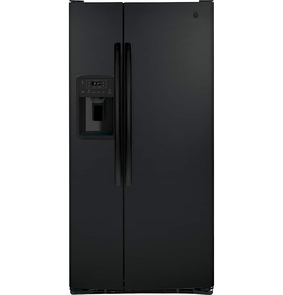 GE - 33 in. Wide 23.2 Cu. Ft. Side-by-Side Refrigerator with External Ice & Water Dispenser - High Gloss Black