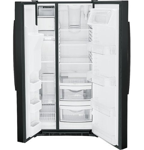 GE - 33 in. Wide 23.2 Cu. Ft. Side-by-Side Refrigerator with External Ice & Water Dispenser - High Gloss Black