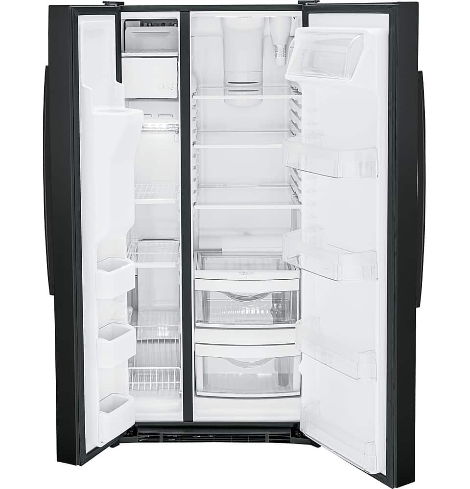 GE - 33 in. Wide 23.2 Cu. Ft. Side-by-Side Refrigerator with External Ice & Water Dispenser - High Gloss Black