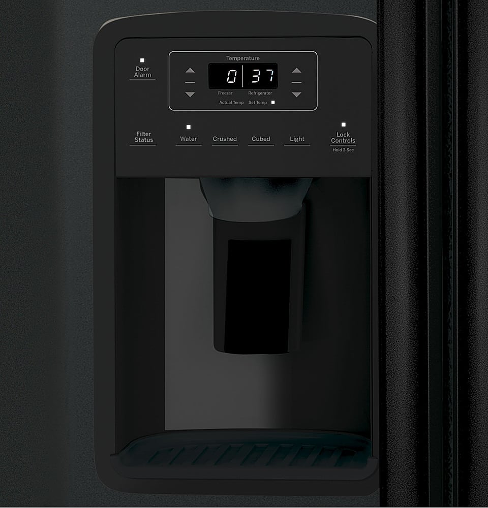 GE - 33 in. Wide 23.2 Cu. Ft. Side-by-Side Refrigerator with External Ice & Water Dispenser - High Gloss Black