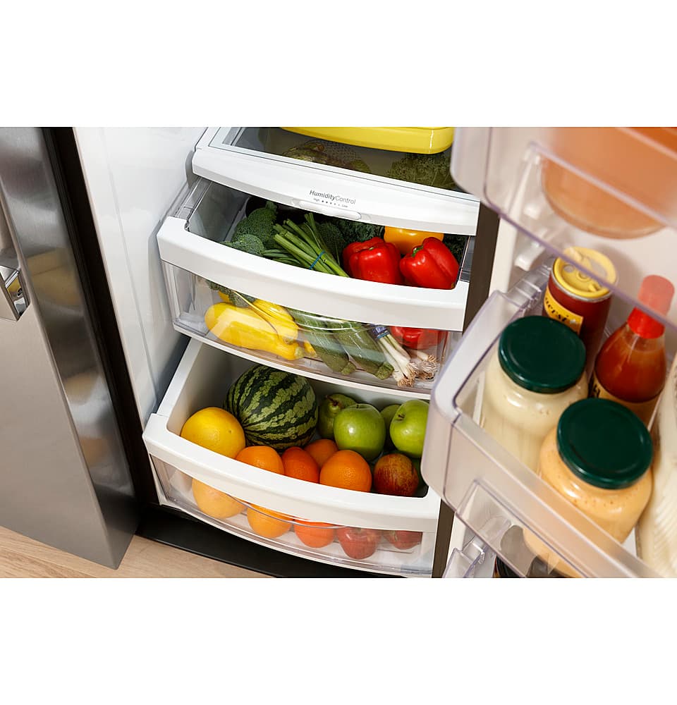 GE - 33 in. Wide 23.2 Cu. Ft. Side-by-Side Refrigerator with External Ice & Water Dispenser - High Gloss Black