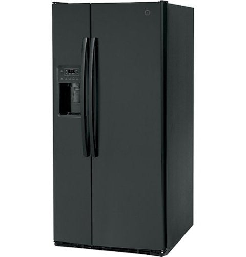 GE - 33 in. Wide 23.2 Cu. Ft. Side-by-Side Refrigerator with External Ice & Water Dispenser - High Gloss Black