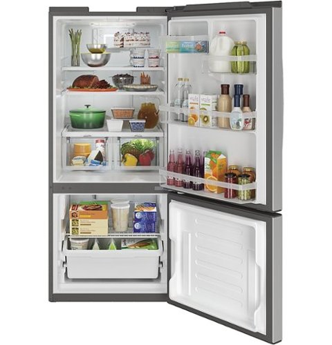 GE - 30 in. Wide 21.0 Cu. Ft. Bottom-Freezer Refrigerator with LED Interior Lighting - Stainless Steel