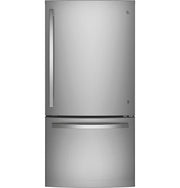 GE - 33 in. Wide 24.8 Cu. Ft. Bottom-Freezer Refrigerator with Sliding Snack Drawer - Stainless Steel