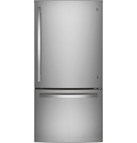GE - 33 in. Wide 24.8 Cu. Ft. Bottom-Freezer Refrigerator with Sliding Snack Drawer - Stainless Steel