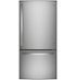 GE - 33 in. Wide 24.8 Cu. Ft. Bottom-Freezer Refrigerator with Sliding Snack Drawer - Stainless Steel