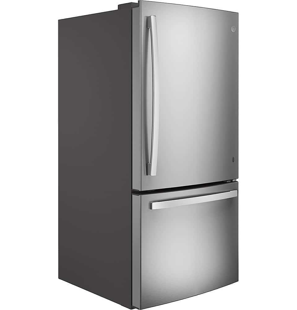 GE - 33 in. Wide 24.8 Cu. Ft. Bottom-Freezer Refrigerator with Sliding Snack Drawer - Stainless Steel