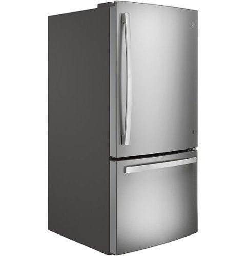 GE - 33 in. Wide 24.8 Cu. Ft. Bottom-Freezer Refrigerator with Sliding Snack Drawer - Stainless Steel