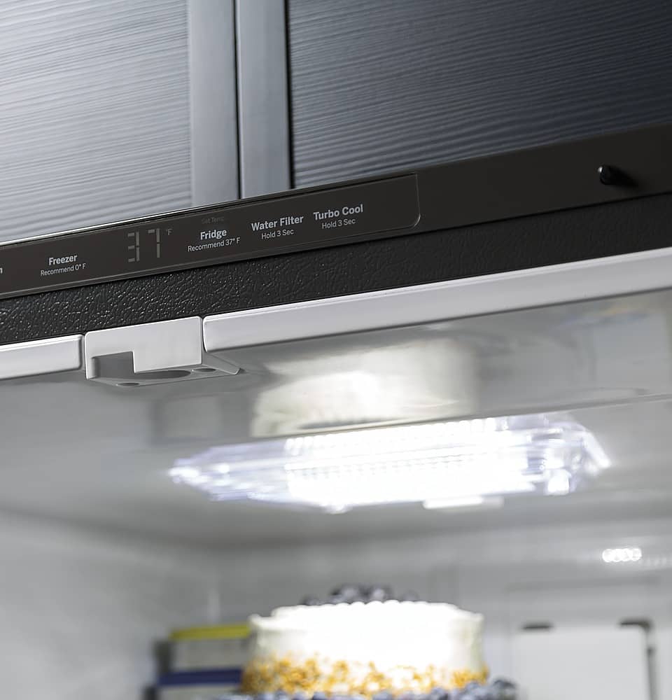 GE - 33 in. Wide 24.8 Cu. Ft. Bottom-Freezer Refrigerator with Sliding Snack Drawer - Stainless Steel