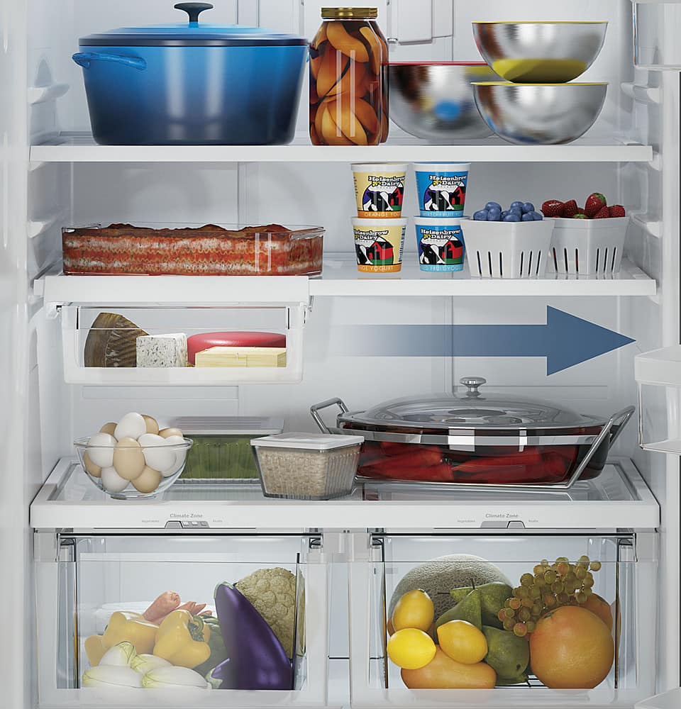 GE - 33 in. Wide 24.8 Cu. Ft. Bottom-Freezer Refrigerator with Sliding Snack Drawer - Stainless Steel
