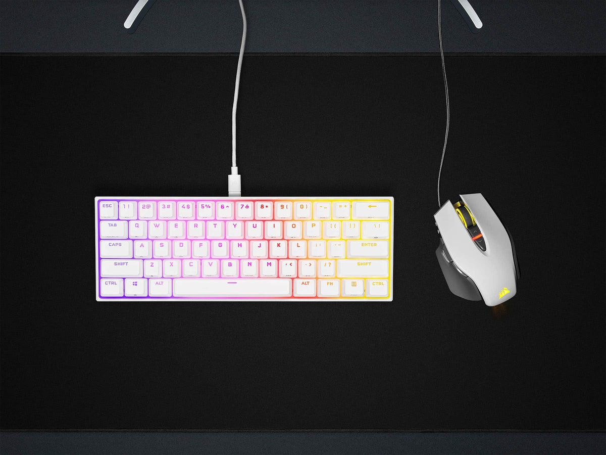 CORSAIR - K65 RGB Mini Wired 60% Mechanical Cherry MX SPEED Linear Switch Gaming Keyboard with PBT Double-Shot Keycaps - White