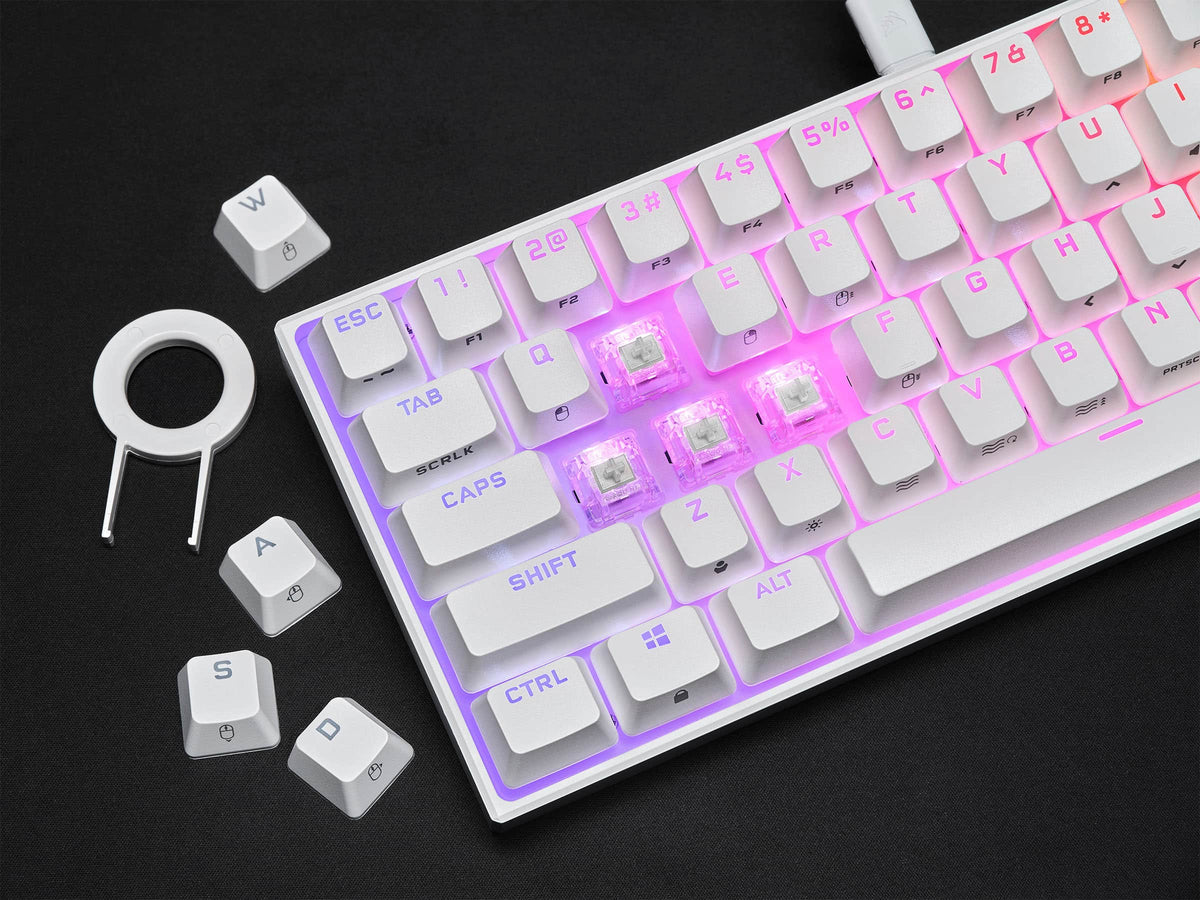 CORSAIR - K65 RGB Mini Wired 60% Mechanical Cherry MX SPEED Linear Switch Gaming Keyboard with PBT Double-Shot Keycaps - White