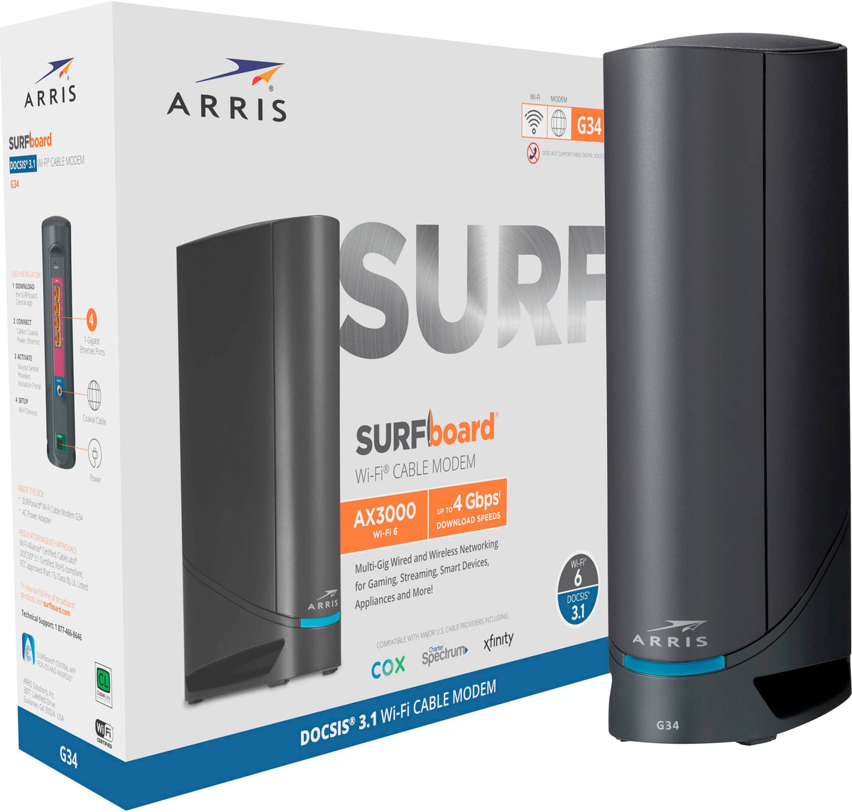 ARRIS - SURFboard DOCSIS 3.1 Cable Modem & Wi-Fi 6 Router Combo - Black