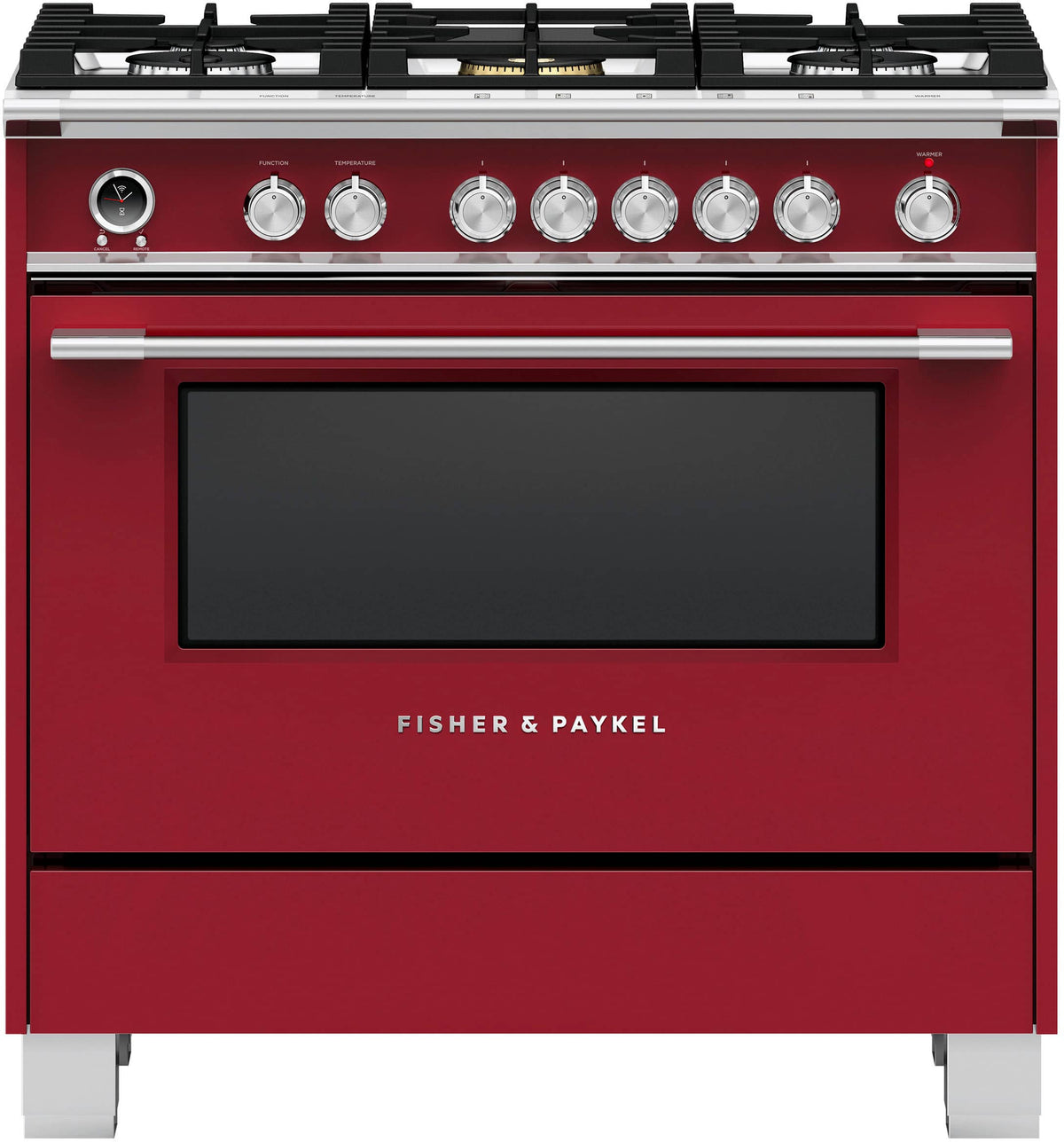 Fisher & Paykel - 36 in. Wide 5 Burner 4.9 Cu. Ft. Self-Cleaning Dual Fuel Range - Red