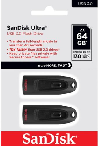 SANDISK - Ultra 64GB USB 3.0 Flash Drive with Hardware Encryption (2-Pack) - Black