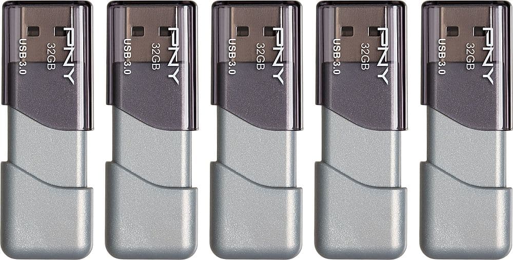 PNY - Turbo Attaché 3 32GB USB 3.0 Type A Flash Drive, 5-Pack - Silver